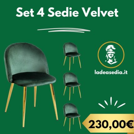 Set 4 Sedie Modello Velvet in Velluto colore Ottanio